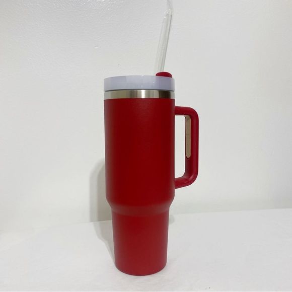 POSHBOSS Stanley-like Steel Tumbler Cup Thermos Handle & Straw Red Poshswag 40oz - Picture 11 of 11